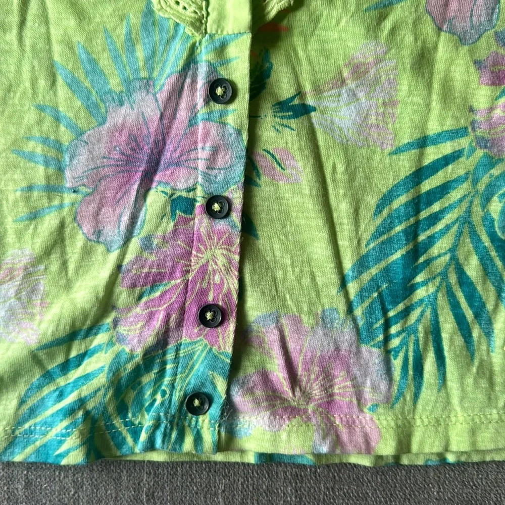 Justice Girls Lime Green Tropical Print Button Front Tank Top Size S